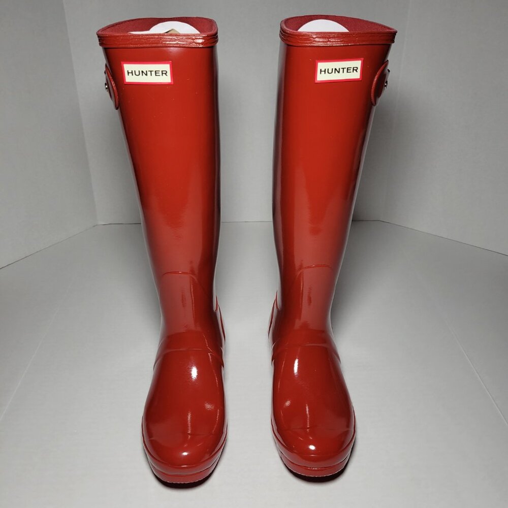 Hunter Women's Original Tall Gloss Rain Boots in Military Red - Picture 1 of 10